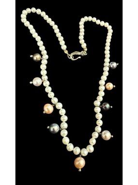 Regina Lane RL Sterling Silver Multicolor Cultured Pearl Bead Station Necklace